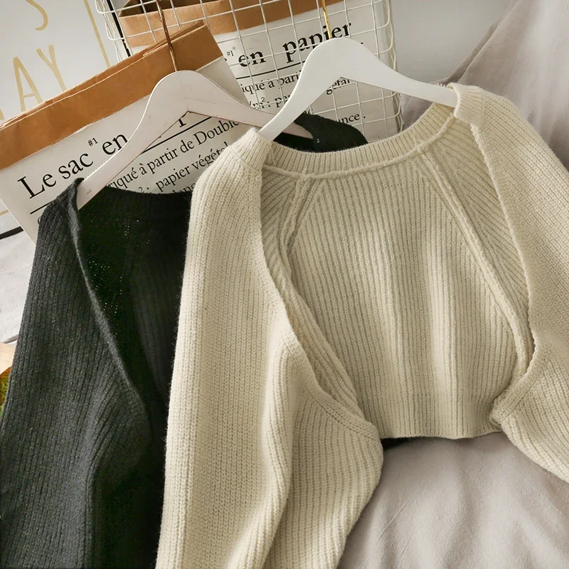 Shrugs Women Sexy Solid Autumn Irregular Knitwear Loose All-match Crop Tops Female Bolero Sweaters  Chic High Street Soft