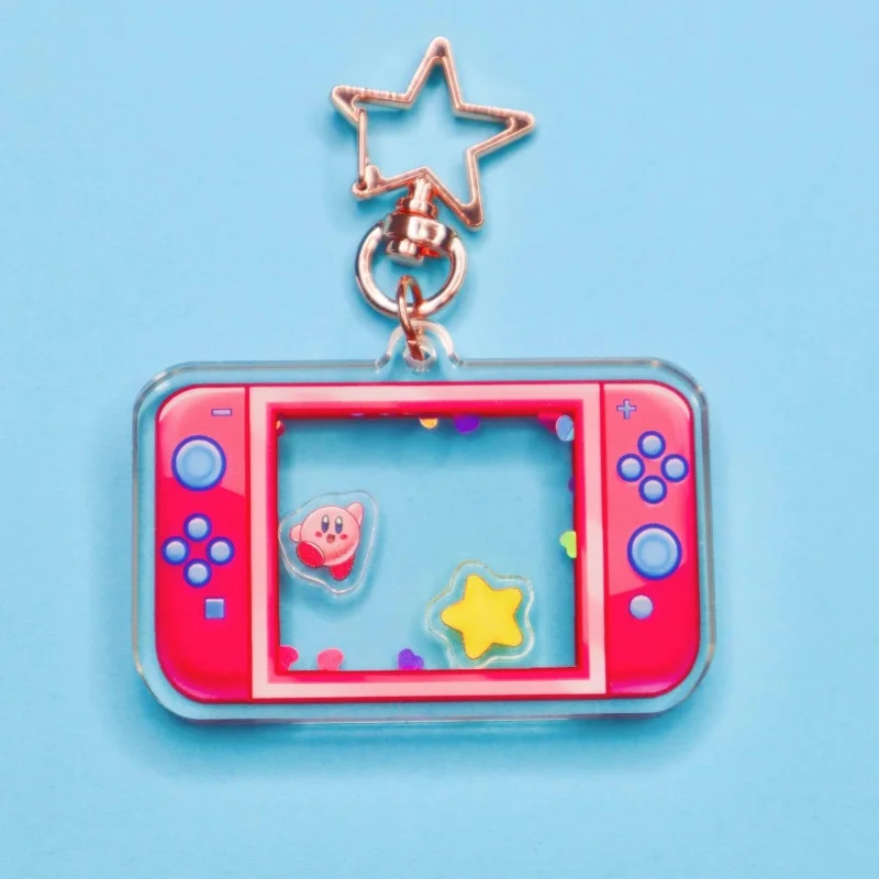 Kirby Handheld Game Console Shaker Acrylic Keychain Rose Gold Star Hook Cute Pastel Kawaii Dreamy Anime Bag Charm Ornament Gift view 4