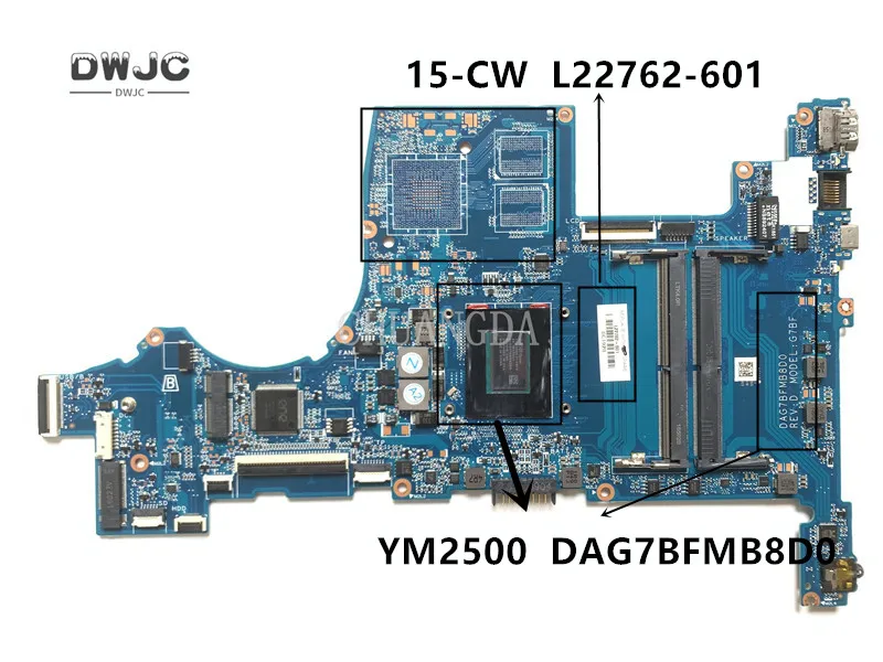 For HP Pavilion 15-CW Laptop Motherboard With Ryzen 5 YM2500 R5-2500 CPU L22762-001 L22762-601 DAG7BFMB8D0 DAG7BJMB8C0