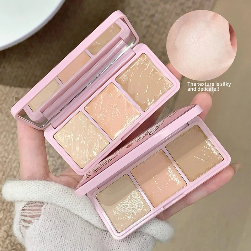 Paleta correctora de tres colores para manchas faciales, marcas de acné, pliegues nasolabiales, ojeras, bolsas para los ojos y trozos de rasgado.