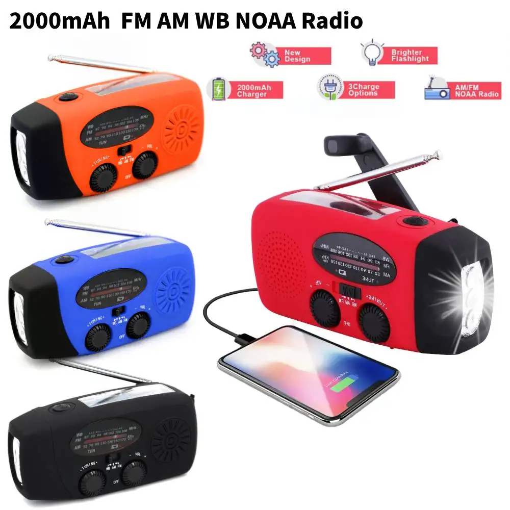 12000mAh AM/FM/WB /NOAA Weather Radio with 2 Solar Panels Solar Hand Crank Portable Emergency Radio LED Flashlight for Outdoor