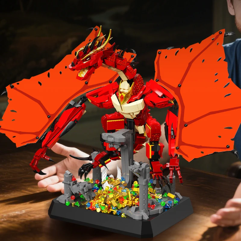 

2025 Technical fire dragon magic myth animal model famous movie building block model Creative DIY tabletop decorations for kids