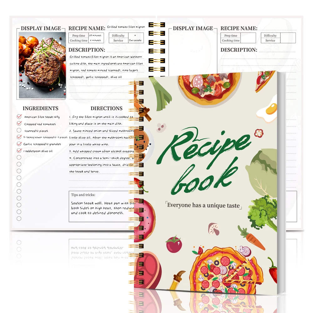 Diario de Cocina DIY para Amantes de la Gastronomía y Chefs Caseros, Libro de Recetas A5 con Páginas a Todo Color, Encuadernación en Espiral, Secciones de Ingredientes y Pasos