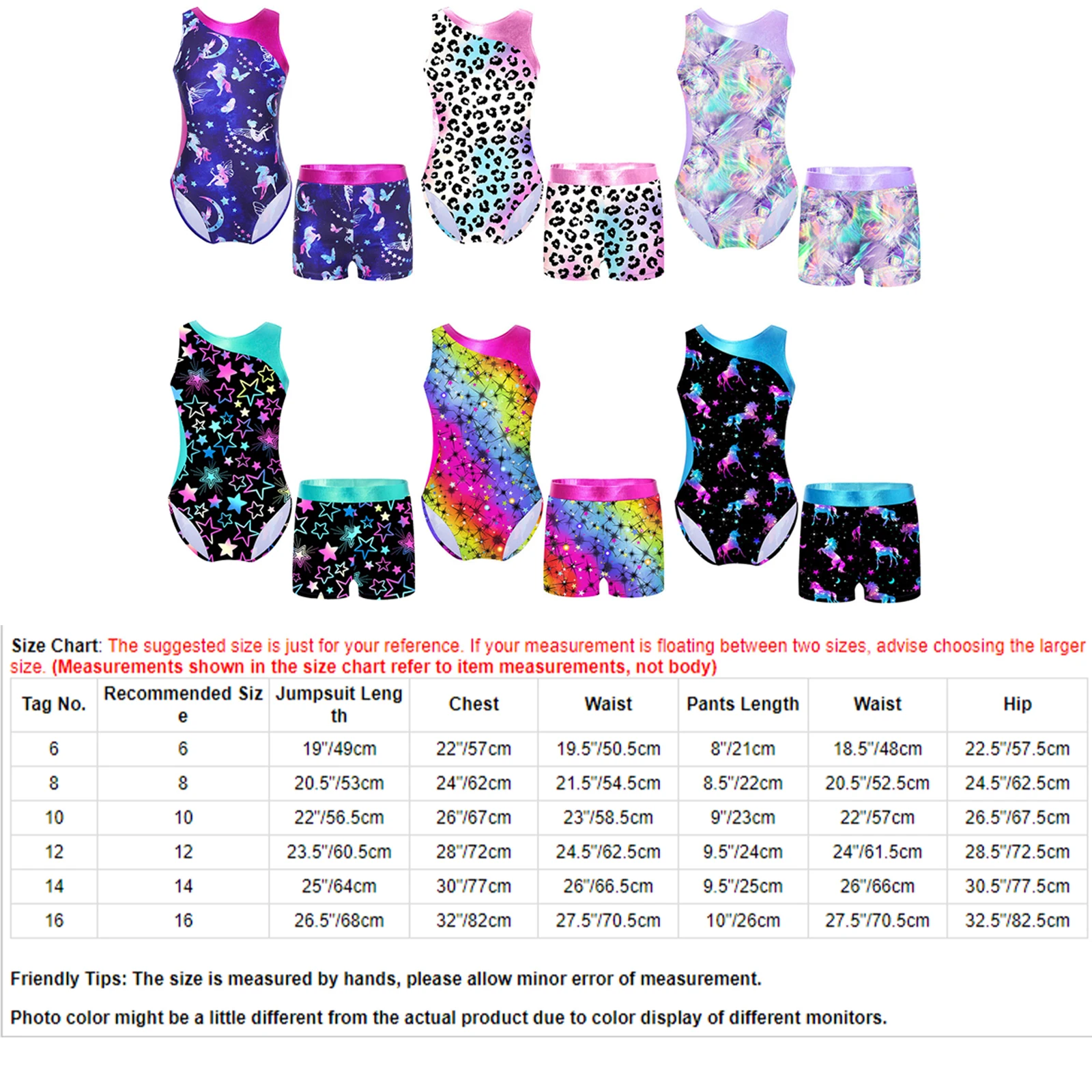 Children Girls Printed Gymnastics Leotard Ballet Dance Outfit 2 Pieces Swimwear Swimsuit Jumpsuit with Shorts Skating Bodysuit