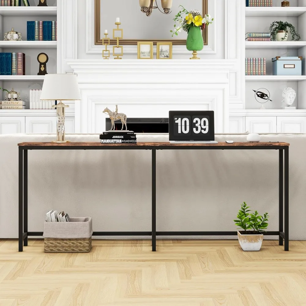 

70.8 Inch Console Table with USB Ports, Sofa Table with Charging Station, Narrow Entryway Table, Skinny Hallway Table,Rustic Br