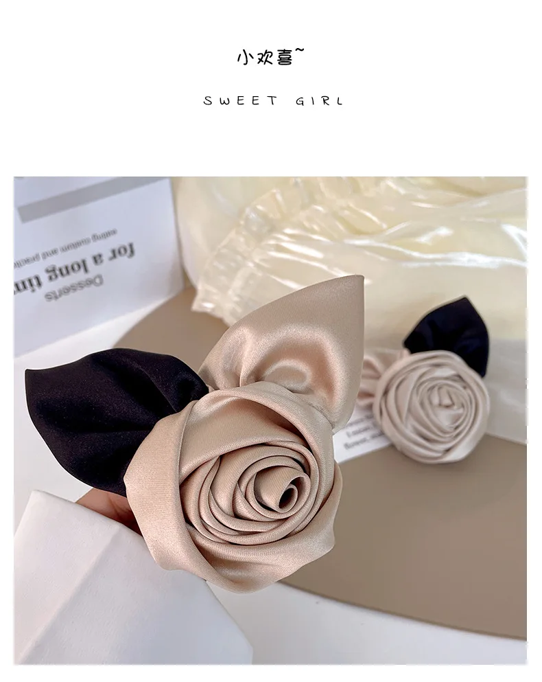 Soft High-end Mirror Satin Hair Bands European and American Female Daily Handmade Silk Satin Rose Headdress Elastic Headbands