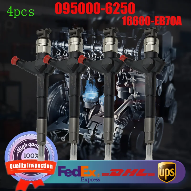 4pcs Diesel Injector 095000-6250 16600-EB70D For Nissan Navara Pathfinder 2.5L YD25DDTI  (4 Pack)