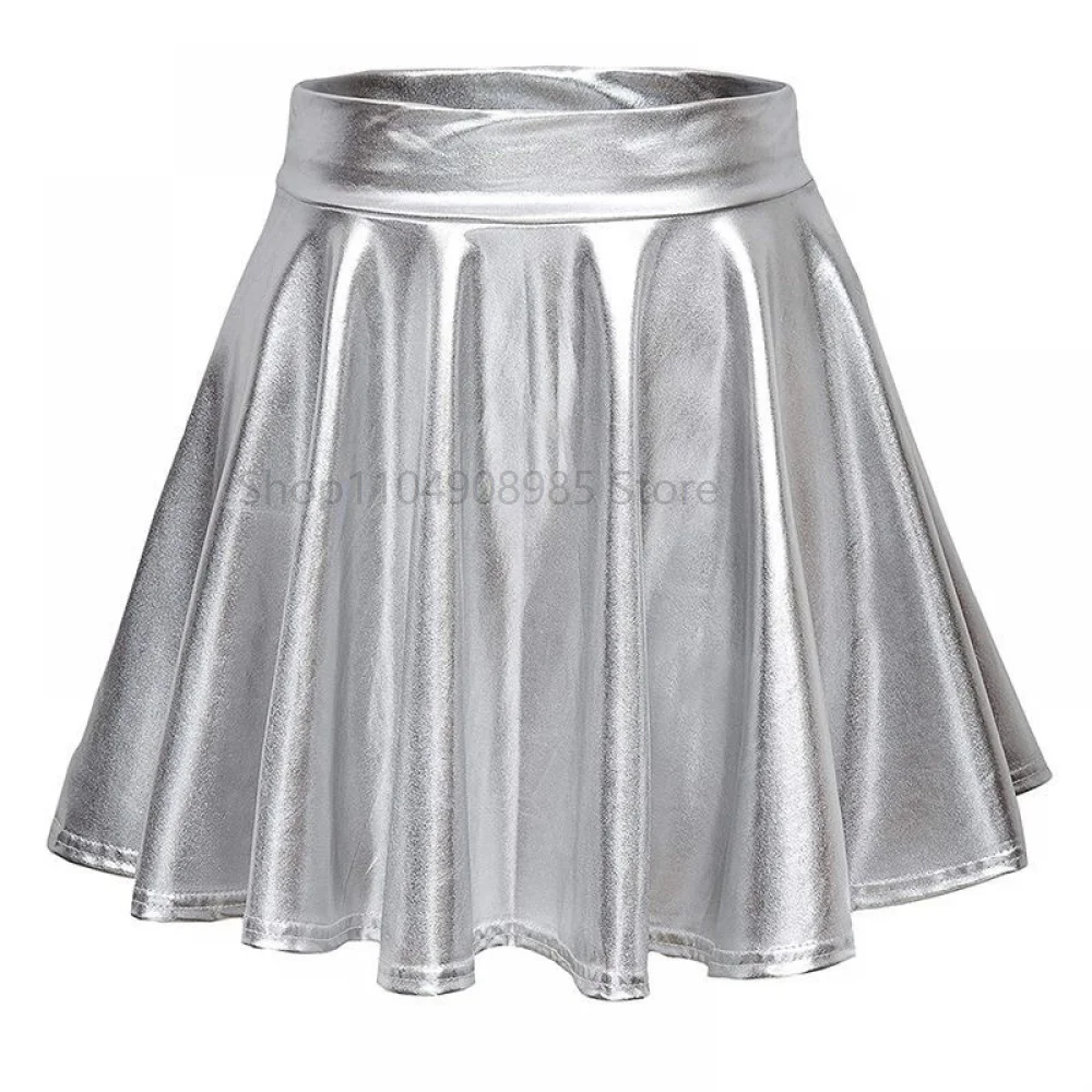 

Women Shiny Metallic Skater Skirt High Waisted Holographic Pleated Skirt for Ballet Dance Party Costume for School Girl Clubwear