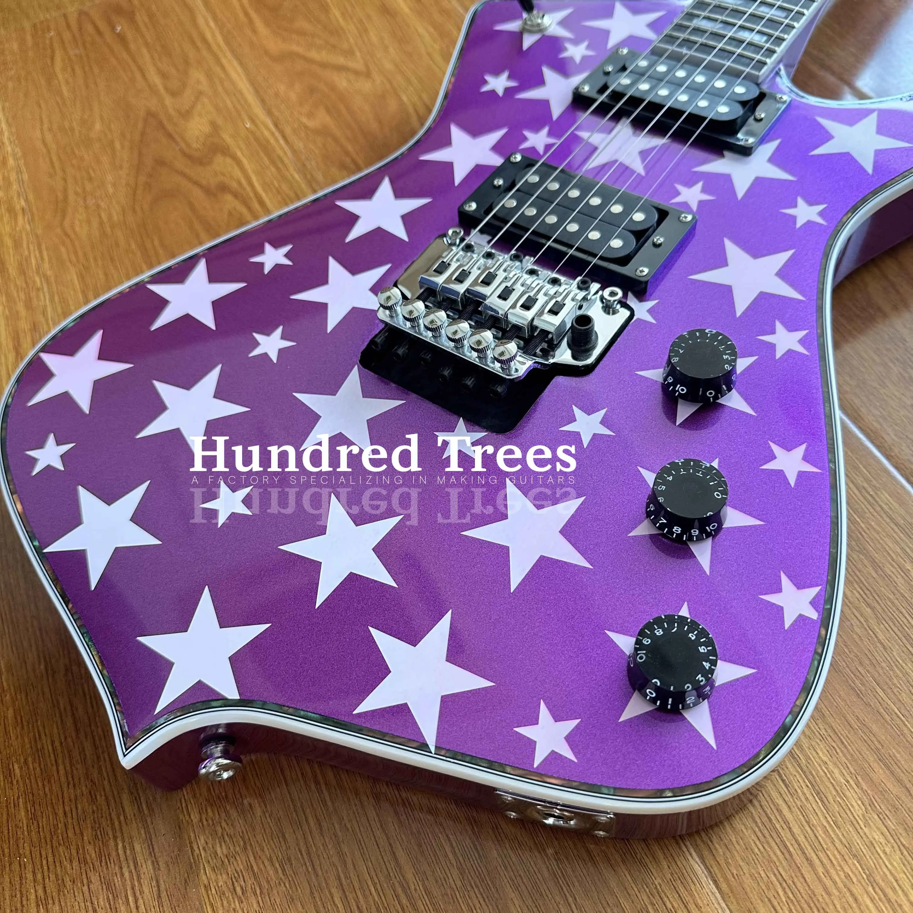 Custom Iceman Purple and White Star Electric Guitar Solid Color Body H-H Pickups Free shipping