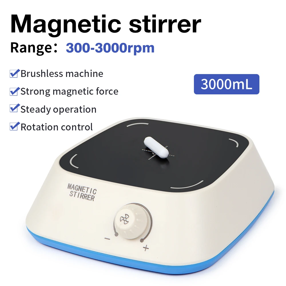 Magnetic Stirrer Mini Lab Stir Mixer Portable Liquid Stirrer Plate with Stir Bar 3L 3000RPM for Laboratory EU Plug