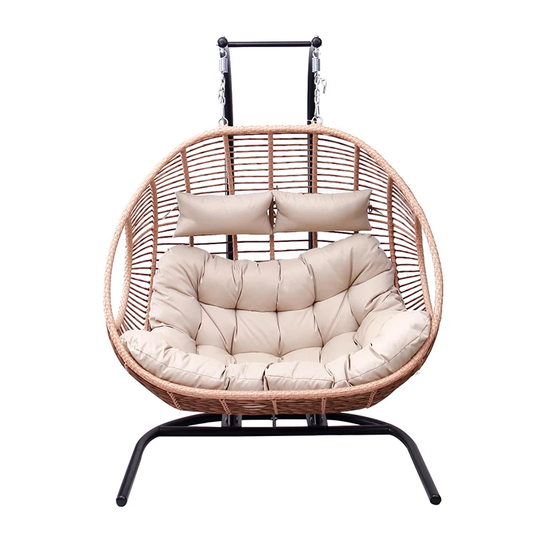 White Stylish Waterproof Villa Wicker Hanging Furniture Durable 2 Seater Outdoor Patio Rattan Cushion Egg Swing Chair