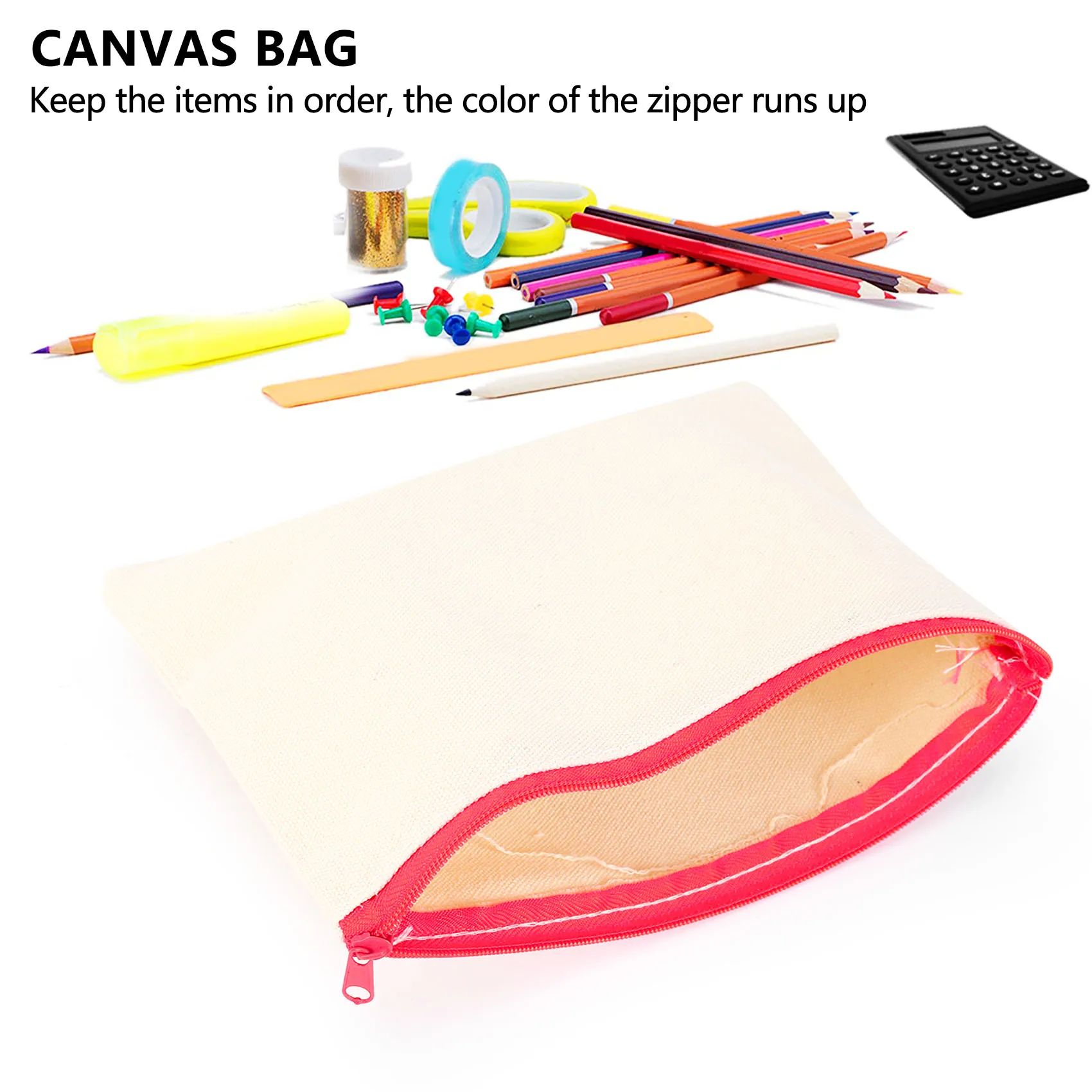 Multifuncional Canvas Cosmetic Bag, Cosmetic Bag, Travel Bag, Pen Coin Bag, Blank DIY Bag, 20 Pcs