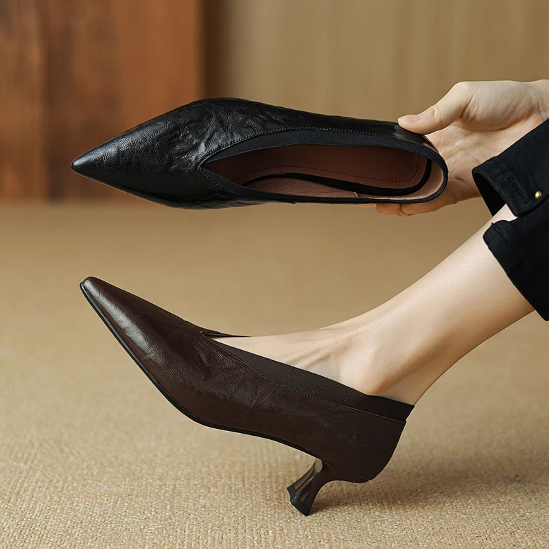 2026 new spring autumn women pumps natural leather 22-25cm soft sheepskin+pigskin pointed toe high heel women shoes fashion