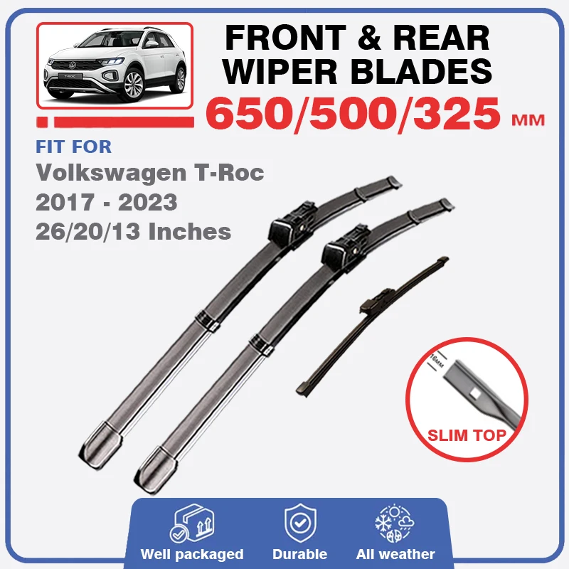 Lâminas de limpador dianteiras e traseiras para volkswagen vw t-roc 2017 - 2023 pára-brisas janela 26 "20" 13 "escovas acessórios r-line