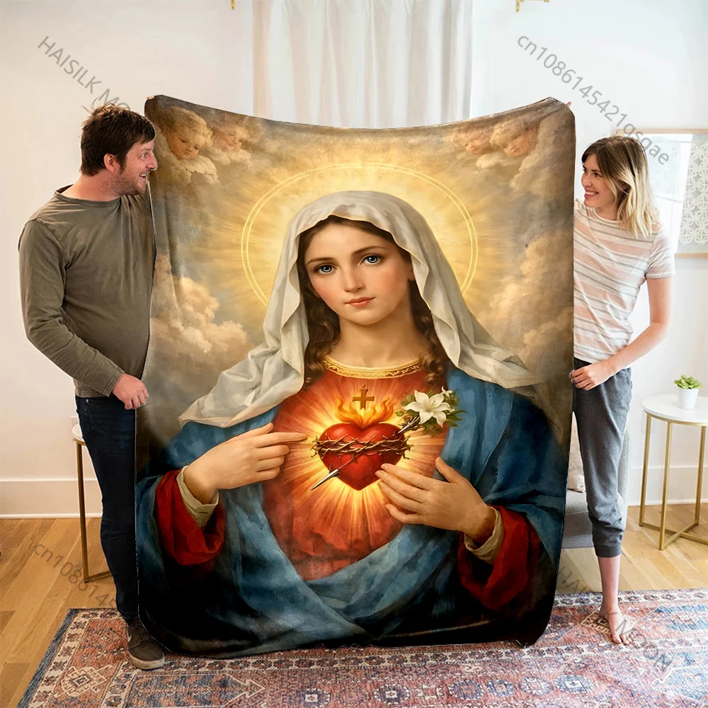 

1PC Our Lady of the Sacred Heart Print Blanket Warm Soft Fluffy Kids and Adult Sofa Bed Throw Blanket Outdoor Travel Camping RV