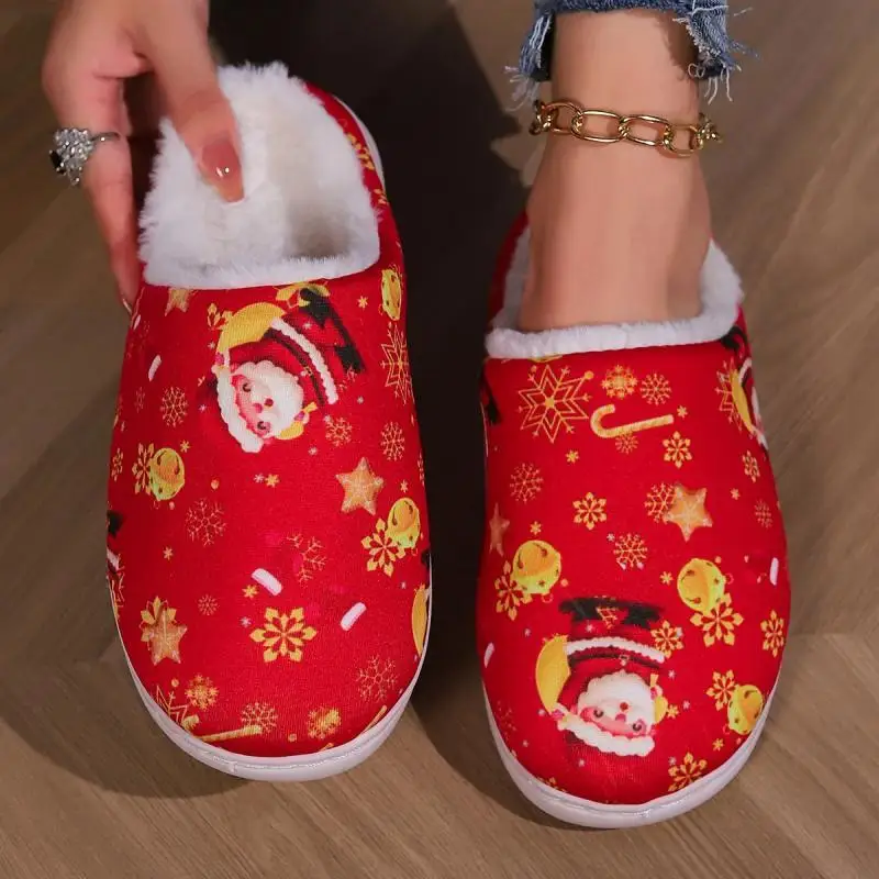 Christmas Casual Slippers Women Home Winter Fluffy Luxury Designer Shoes Ladies Fashion Indoor Plush Slides Elegant Footwear