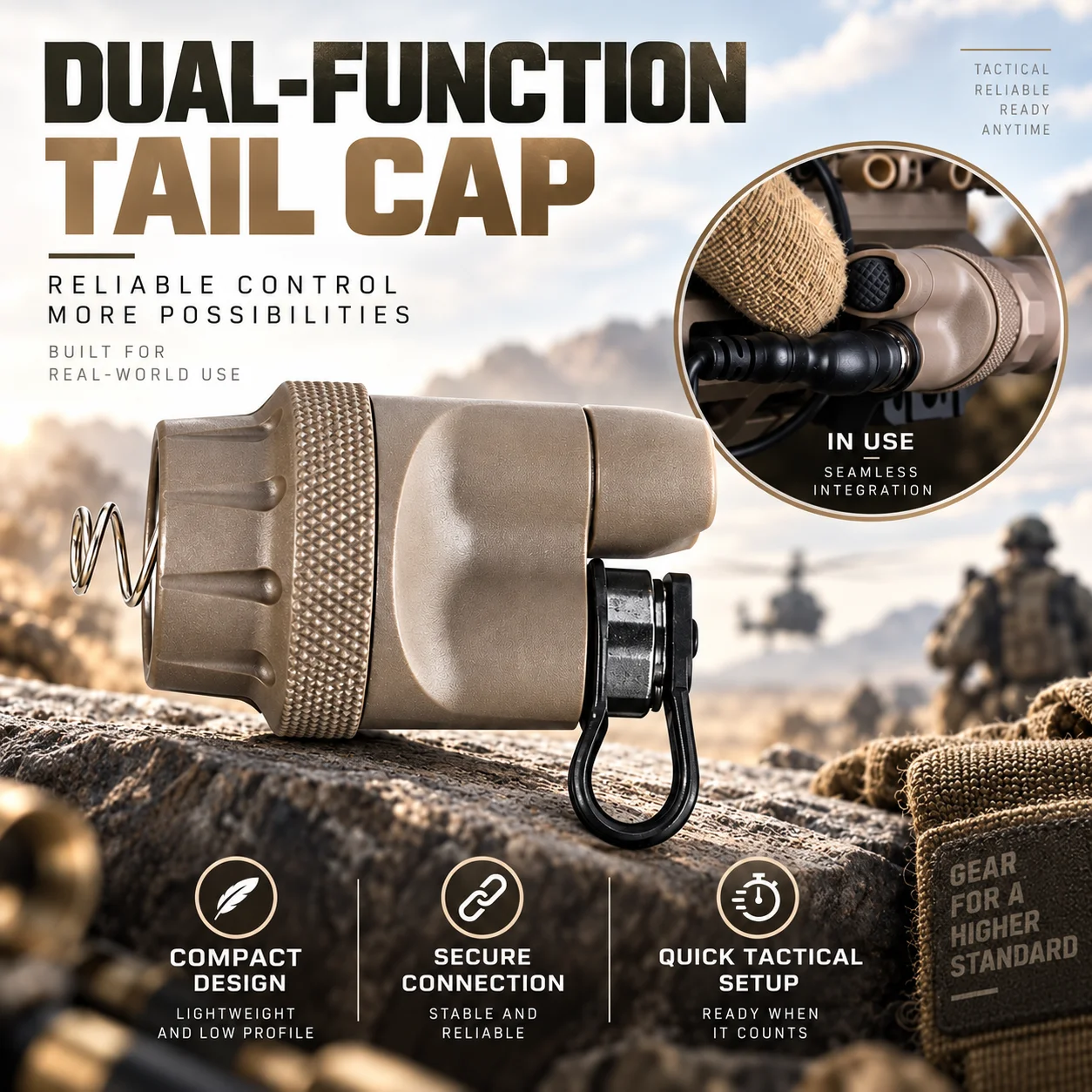 Dual Function Tail Cap Switch Flashlight Two Mode Replacement Tail section Accessory Compatible with Tactical for Lights and EDC