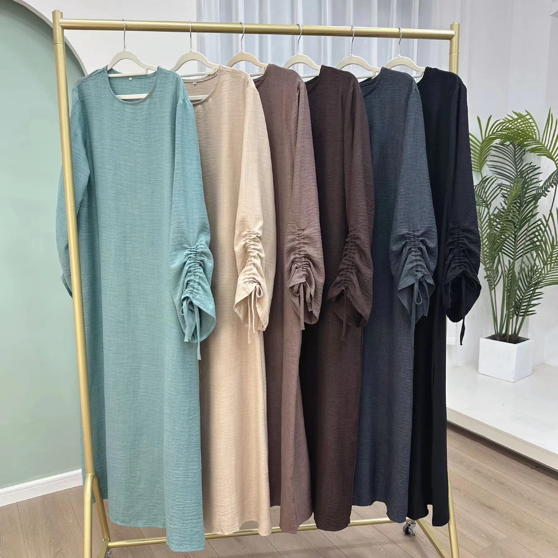 Naher Osten, neuer SLE-Manschettenrock in reiner Farbe, runder Ne-Dr-Ethno-langer A-Linien-Rock mit Gürtel, Damenmode, Frühling 2024