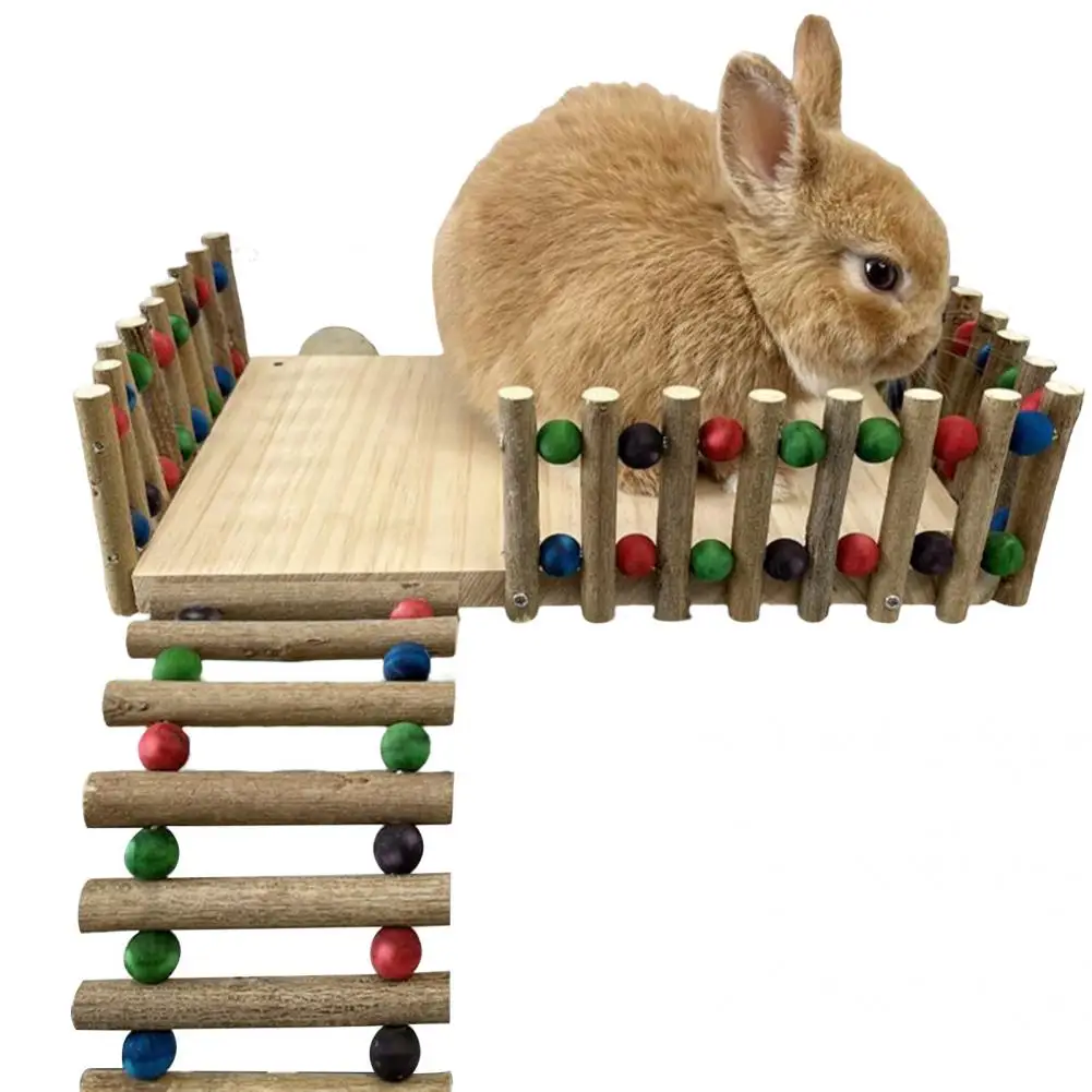 Pet Rabbit Natural Wooden Fence Molar Toys Platform Climbing Ladder Toy For Guinea Pig Hamster Chinchilla Rabbit Accessories view 5