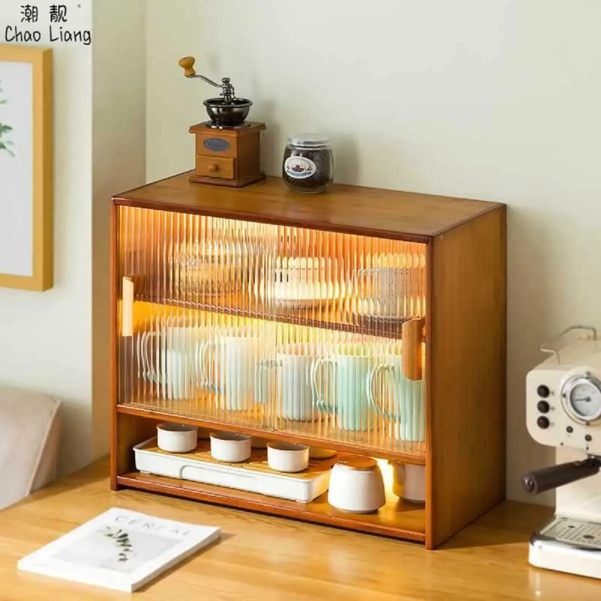 Gdrasuya10 Маленькая бамбуковая кухонная кладовая, сервант в кладовой с 2 раздвижными дверцами Отдельно стоящий кухонный шкаф для хранения на столешнице Fo