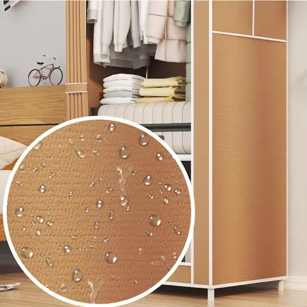 Simple Wardrobe Bedroom Plastic Storage Wardrobe Storage Wardrobe Dust-proof Foldable Clothes Hanger Withcurtains Storagecabinet