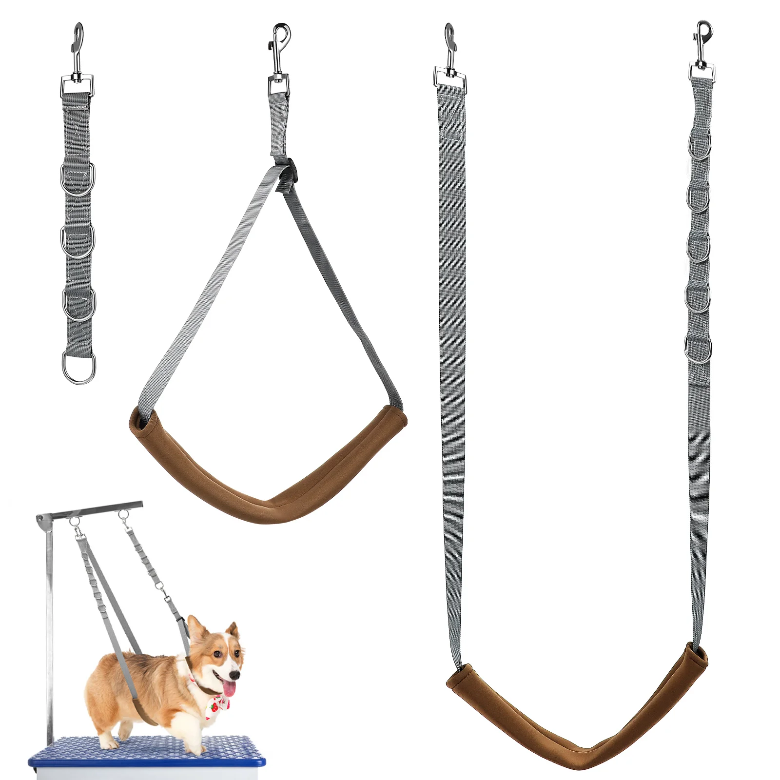 

Pet Grooming Kit Adjustable Dog Belly Band Straps Durable Nylon Harness Restraints Table Leash 360 Swivel Clip Dog
