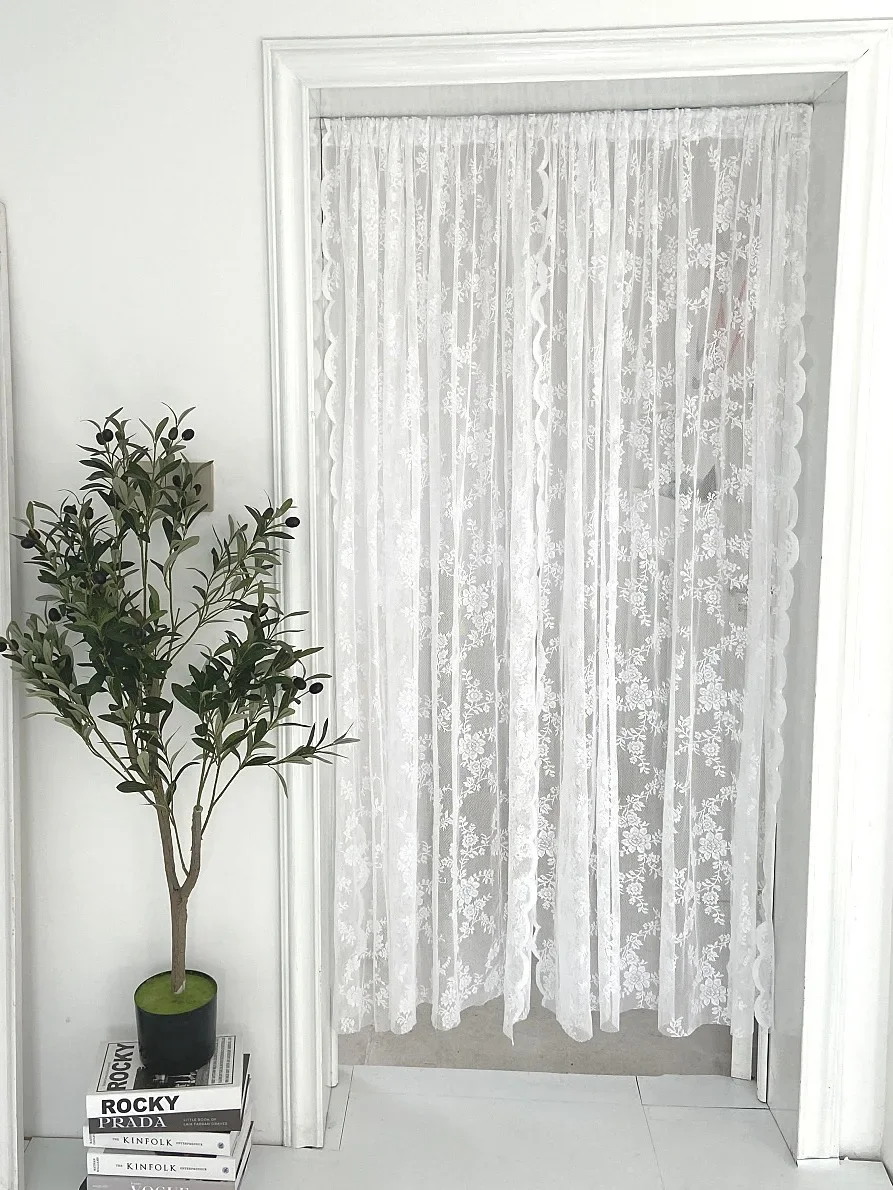 1pc Lace Flower design  Door Curtain, Curtains with Rod Pocket, Suitable for Home Decoration
