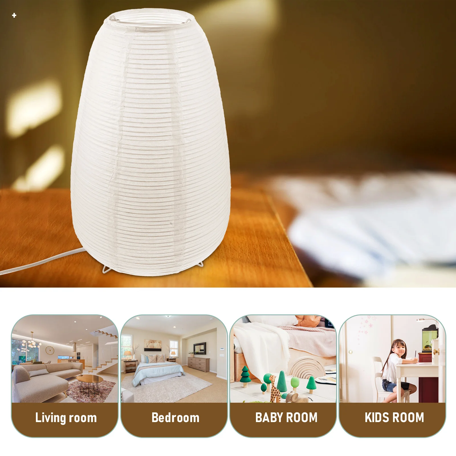 

Paper Lampshade Table Lamp Rice Paper Lantern Bedroom Nightstand Light Desk Lamp E14 Bulb Included