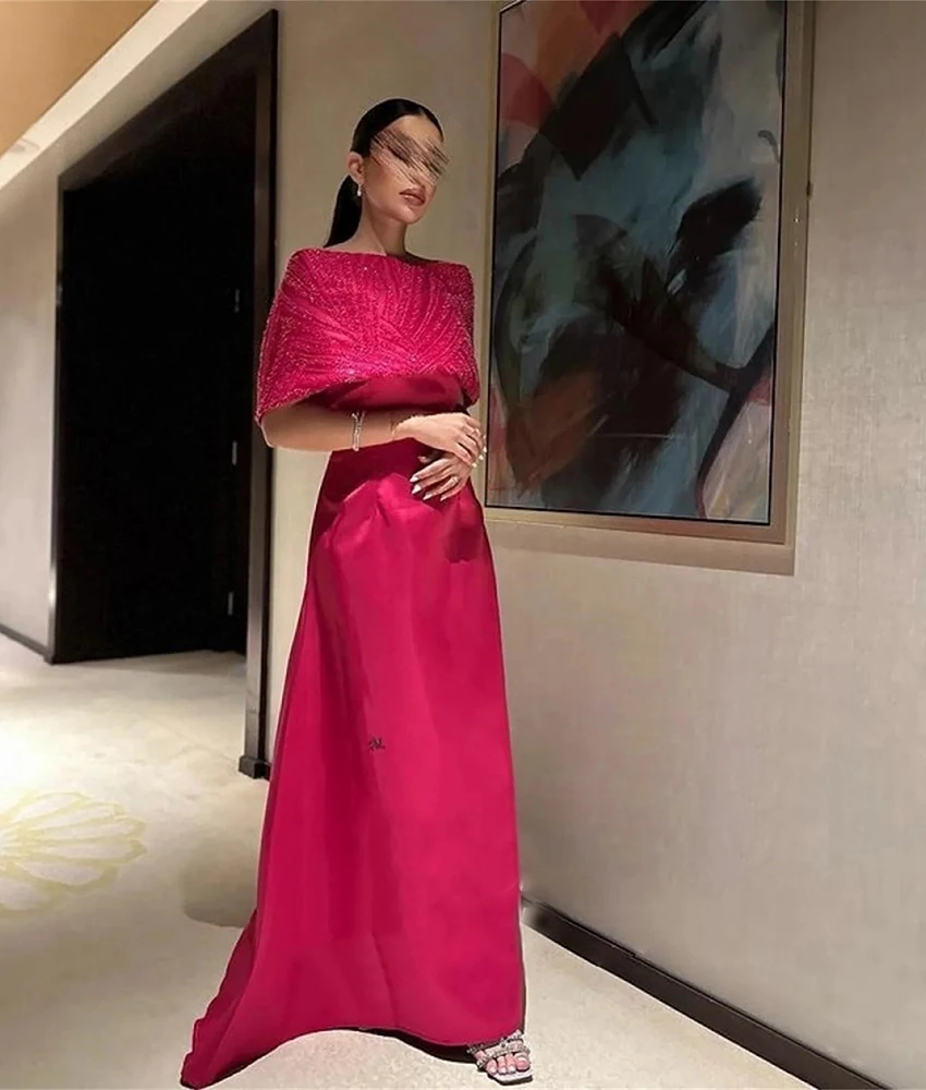 

Victoria Customized Delicate Satin Mermaid Off the Shoulder Sequined Beading Evening Dress Graceful Boat Neck Prom Gowns