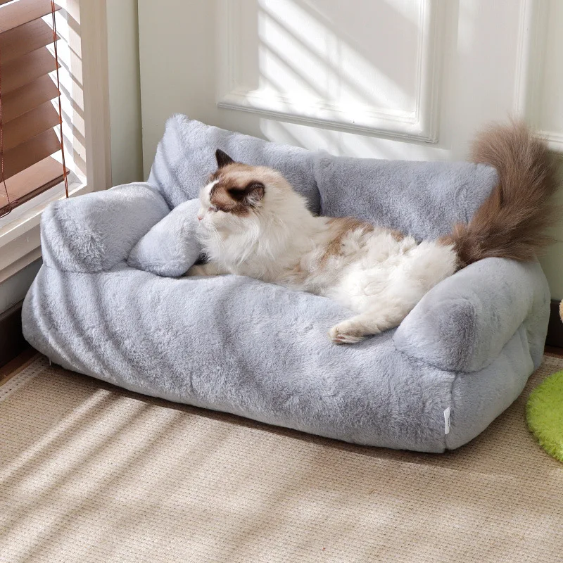 

Pet Couch Bed, Washable Cat Beds for Medium Small Dogs & Cats up to 25 lbs, Dog Beds with Non-Slip Bottom, Fluffy Cat Couch