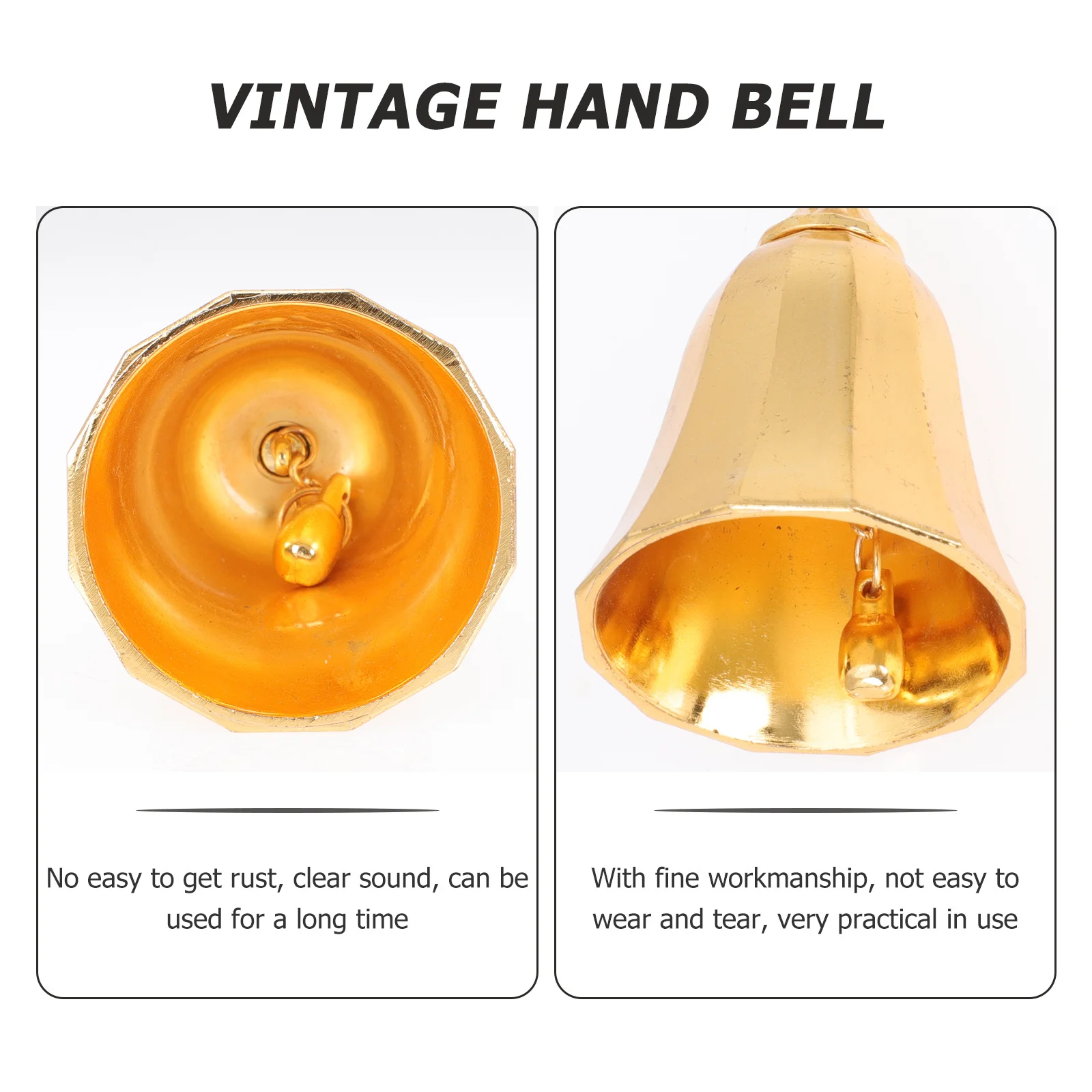 

Metal Restaurant Call Bell Vintage Handheld Bell with Comfortable Handle Clear Sound Durable for Bar Hotel Desktop