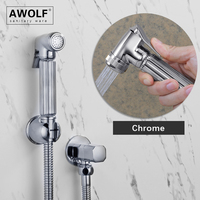 Awolf Chrome Handheld Toilet Bidet Sprayer Solid Brass Bidet Faucet Hygienic Shower Head Douche Kit Shattaf Set AP2110A