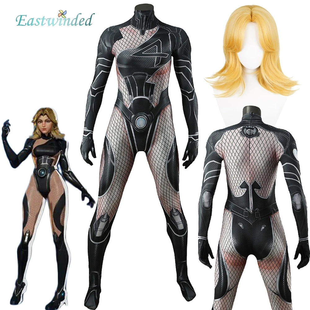 لعبة منافس سوزان ستورم كوسبلاي بذلة سوداء زي امرأة غير مرئية لعب الأدوار الأرنب ملابس للفتيات بدلات حفلات الهالوين كرنفال