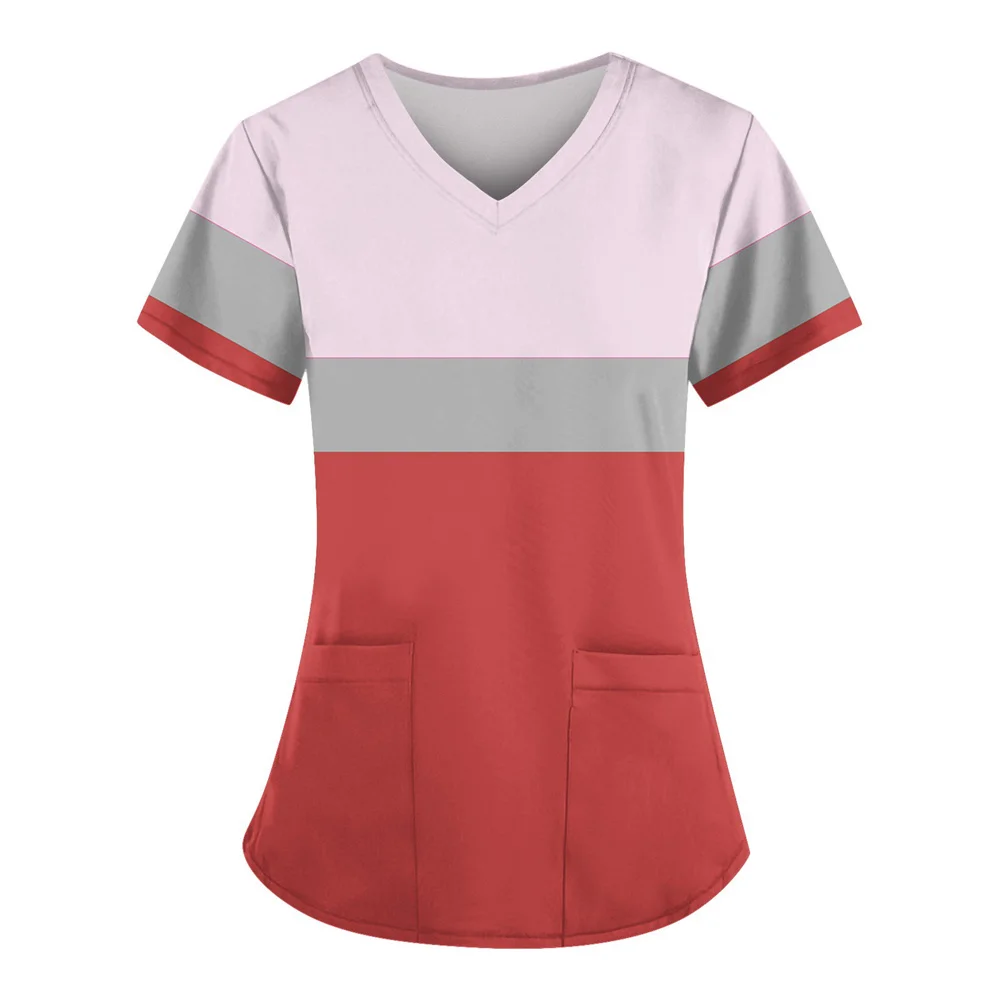 Scrubs for Women Trendy Medical Nursing Workwear Summer Short Sleeve V Neck Uniforms Cute Casual Scrub Tops with Pockets 2025