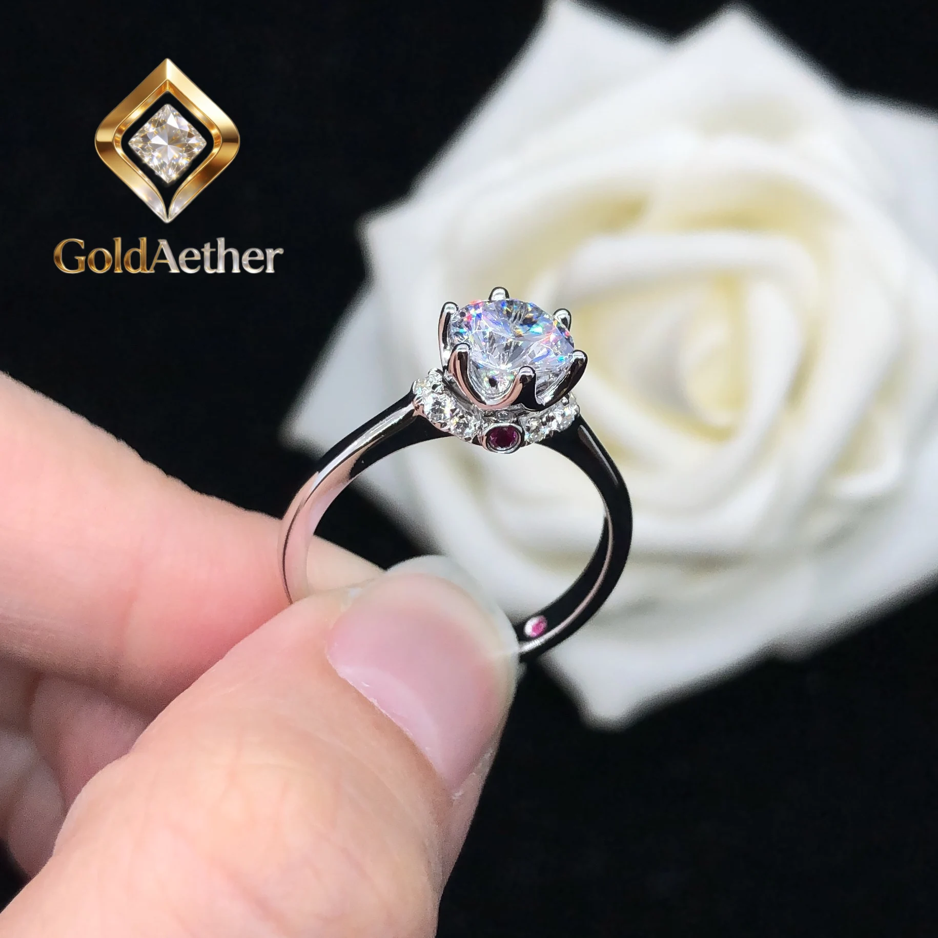 

GoldNouveau Genuine 0.5Ct 5.0mm D Color VVS1 Moissanite Engagement Ring AU585 14K White Gold Ring Wedding Jewelry