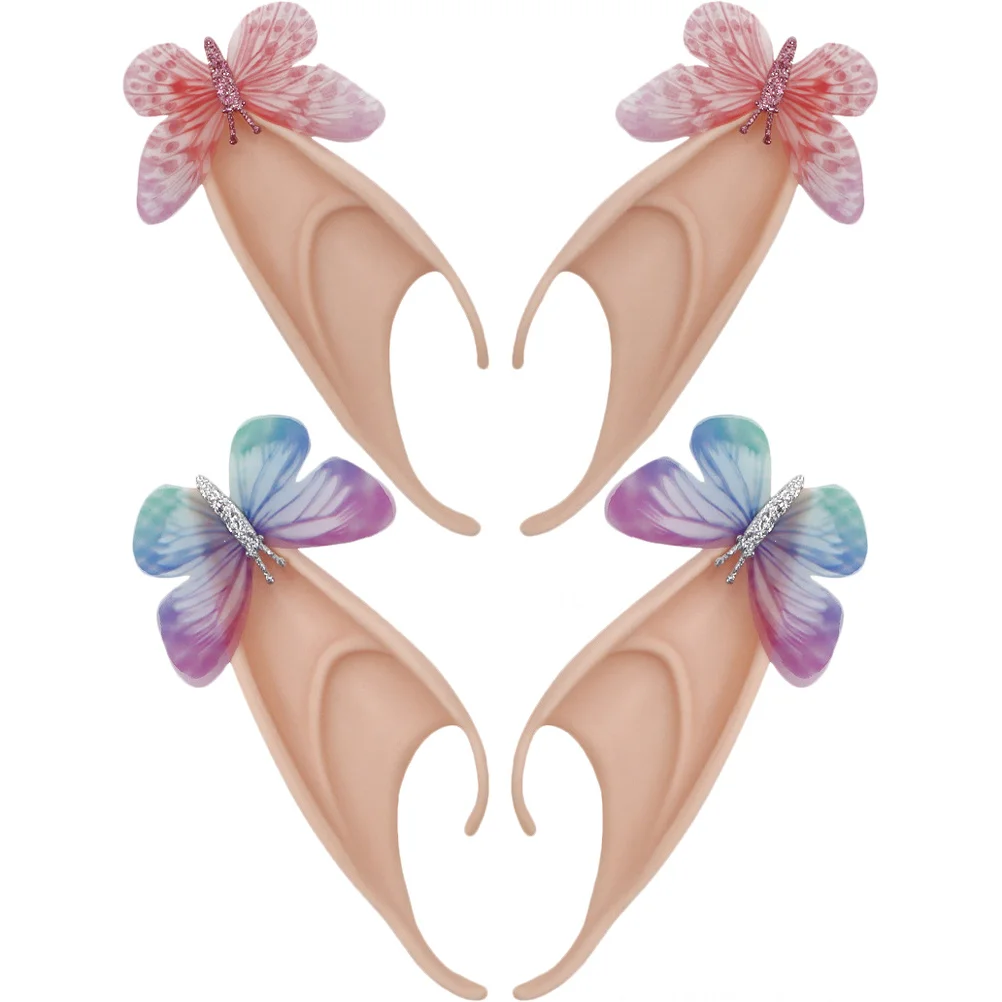 2 pares de orejas de hada y mariposas para Cosplay, vestido de fiesta suave y cómodo de látex, orejas de elfo, accesorios de disfraz para mujer