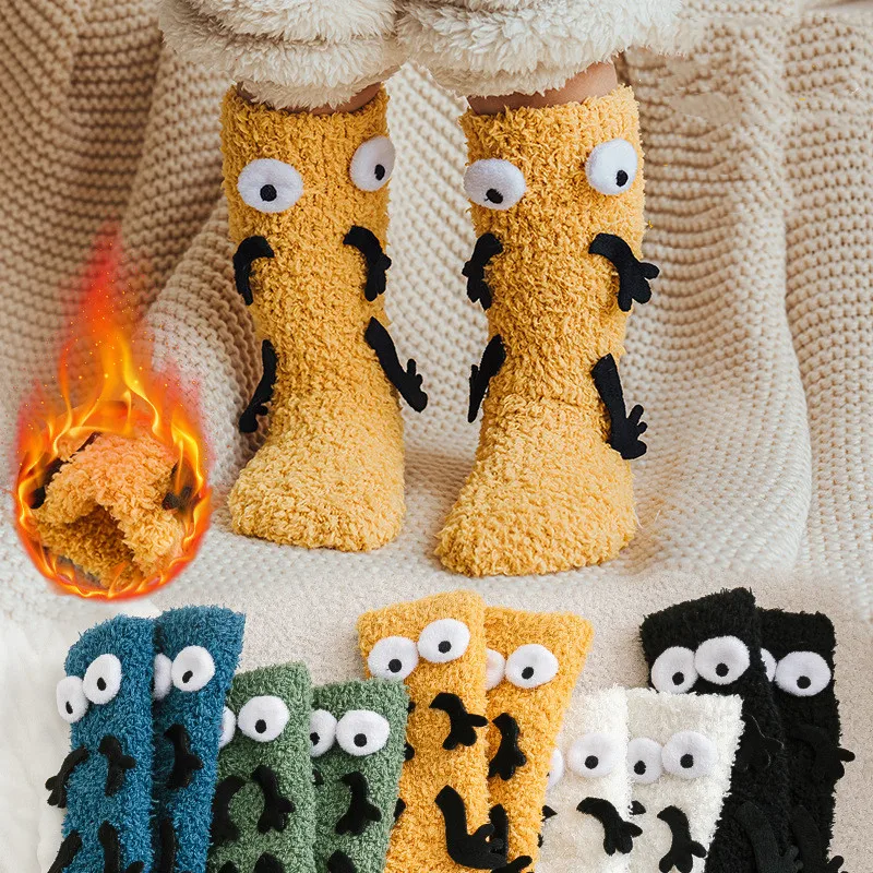 

Baby Non-Slip Socks Coral Warm Kids Floor Calf Socks with Cartoon Print Pastel Candy Color Crew Socks for Toddler Indoor