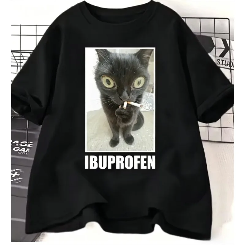 

2026 New Cool Cat Funny Meme T-shirt Men Women Casual Cotton Vintage Short Sleeve T Shirt Men's Fashion Crewneck T-shirts
