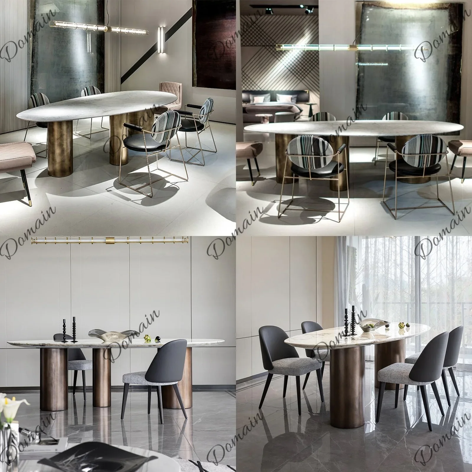 iu F Light luxury stainless steel metal dining table and chair combination living room household goose egg marble dining table