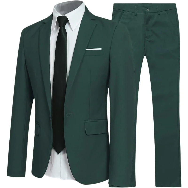 

Men's Slim Fit 2 Piece Suit Solid One Button Casual Formal Wedding Blazer Jacket Pants Suit Set For Men