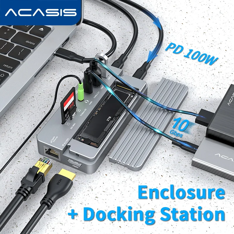 Acasis USB C Hub 10 Ports NVME Enclosure USB Splitter Dock Station Type-C To HDMI For Macbook Pro Laptop Accessories