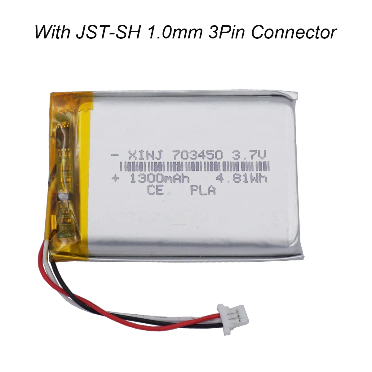 3.7V 1300mAh 4.81Wh Li Lithium Rechargeable Lipo Battery 703450  JST 3pin 1.0mm Connector NTC Thermistor For GPS Baby Camera MP4