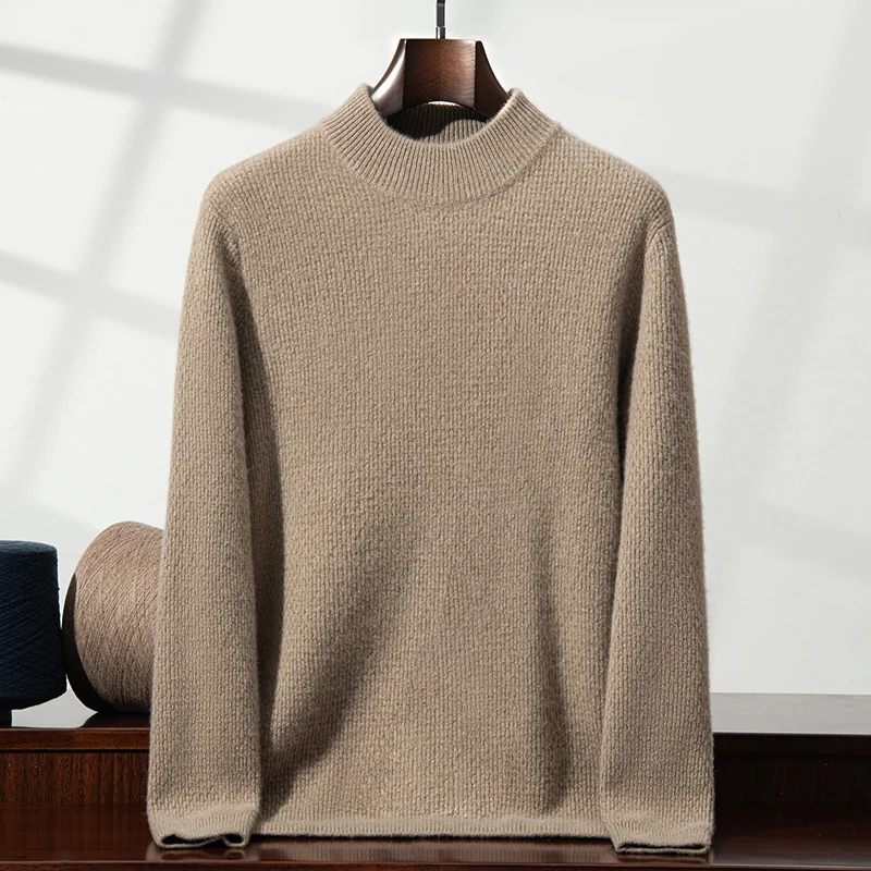Half Turtleneck Pure Cashmere Sweater Winter Fashion Warm Thickened Men's Sweater Business Casual Knitted Base Shirt Pullover