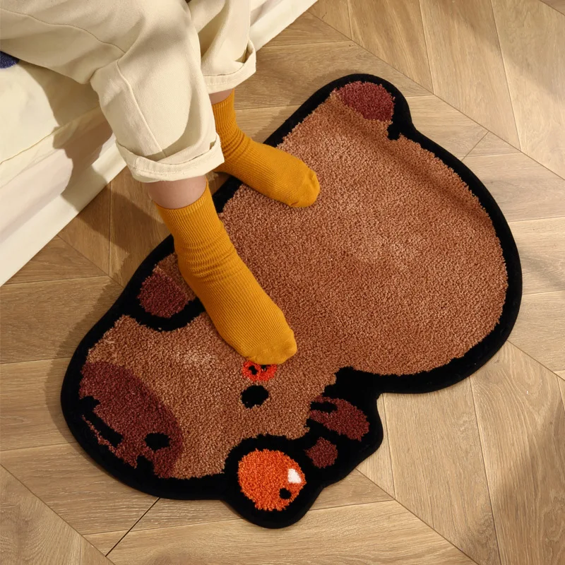 Tufting Capybara Bathroom Mat Cartoon Bedrooom Rug Living Room Carpet Soft Bedside Floor Pad Aesthetic Home Decor 48x80cm