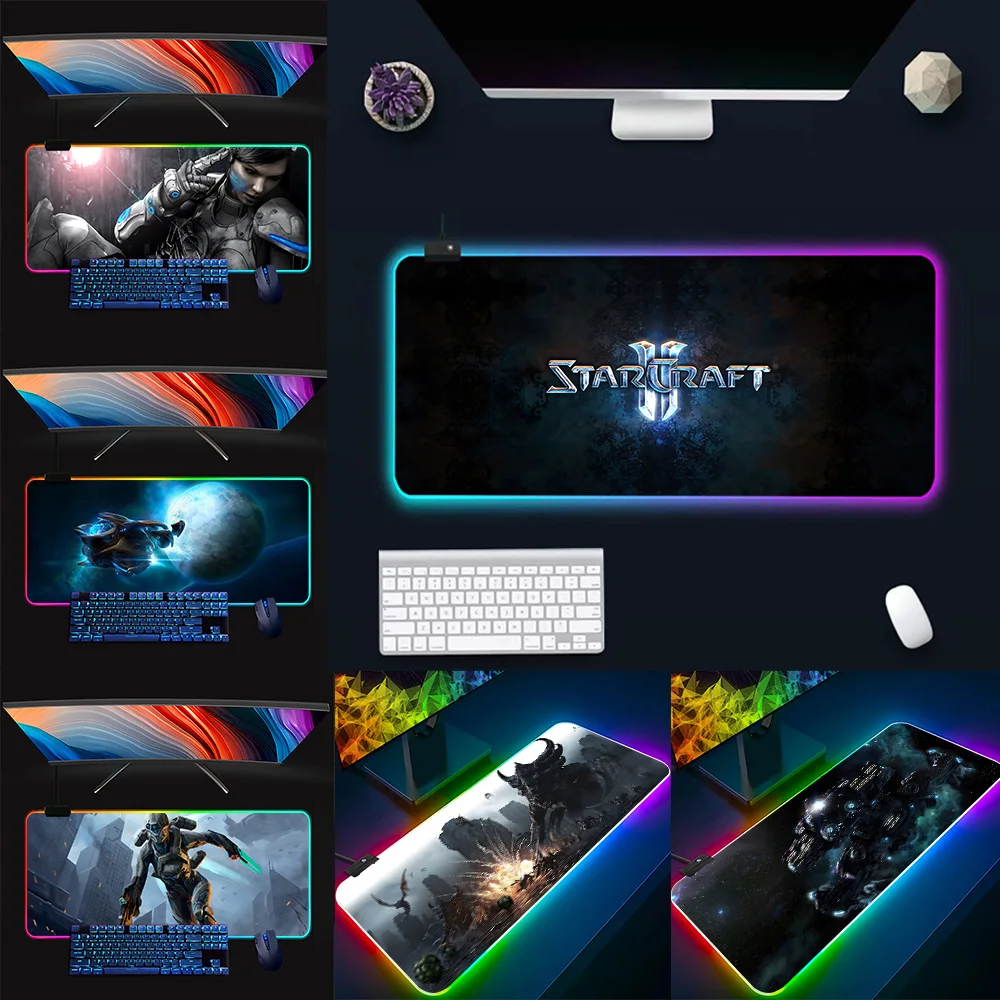 S-starcraftes RGB Pc Gamer Keyboard Mouse Pad Mousepad LED Glowing Mouse Mats Rubber Gaming Computer Mausepad