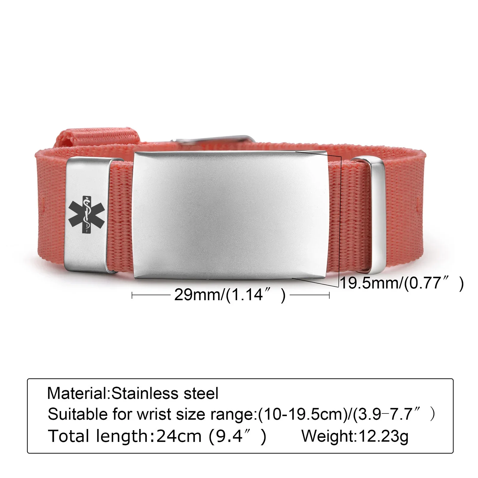 Custom Medical Alert Bracelet for Women, Adjustable Sport ID Wristband Personalized Free Engraving Unisex ift