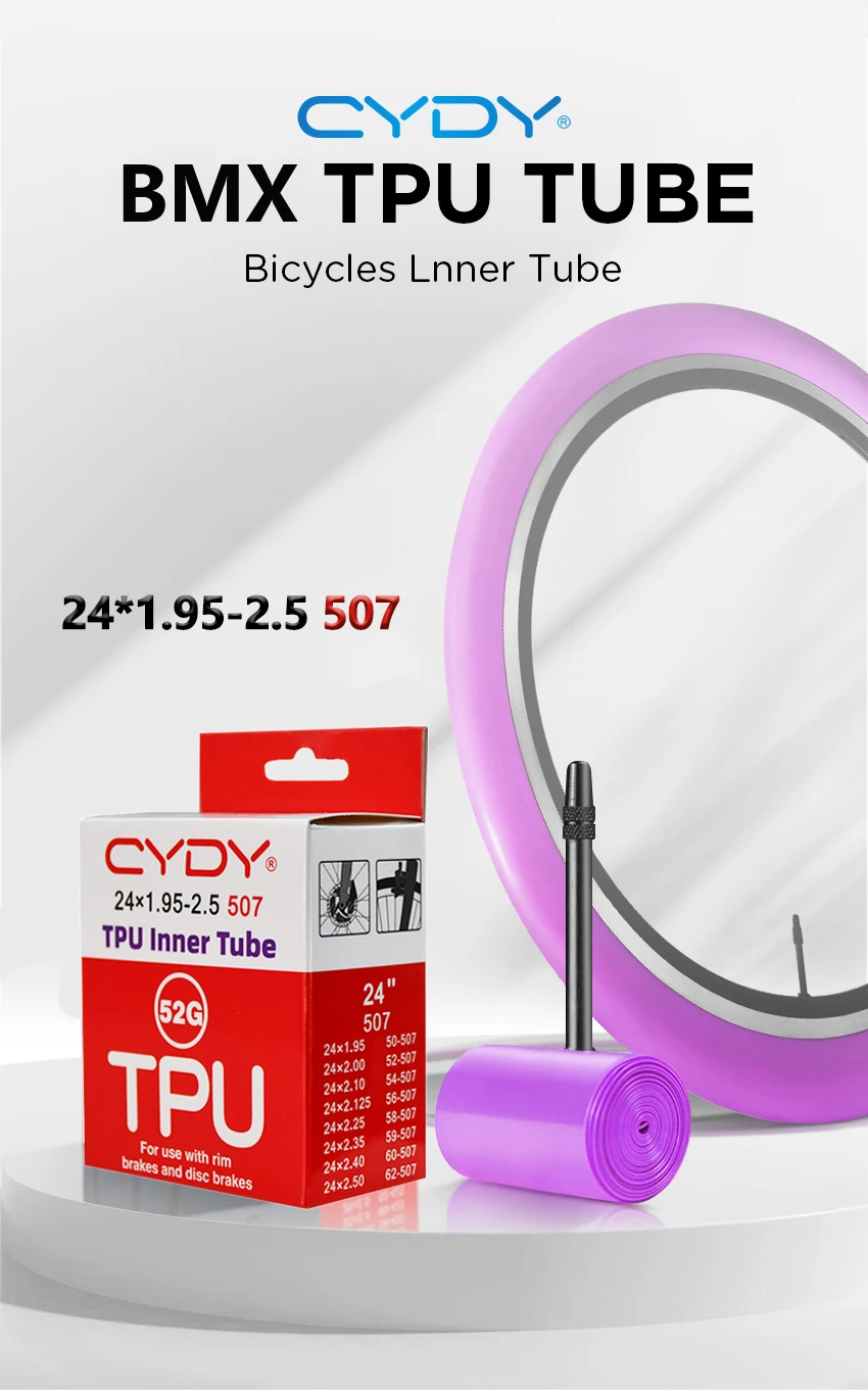 CYDY TPU Fahrradschlauch 24 Zoll 507 24x1.95 2.0 2.125 2.25 2.35 2.4 2.5 Zoll Ventil 45mm BMX Fahrradreifen Pneu Fahrradreifen – Detail 1