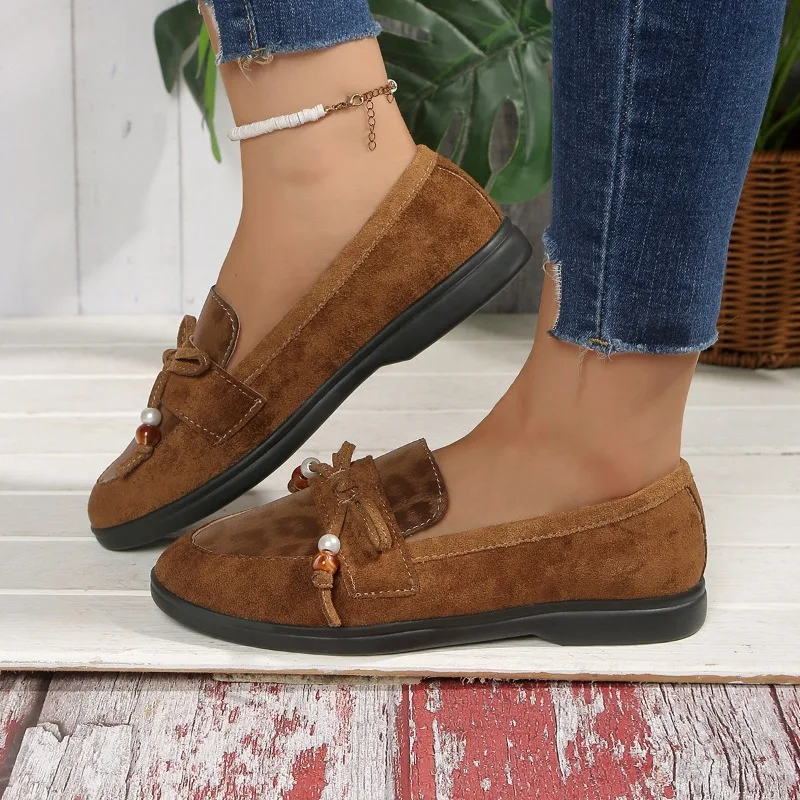 vaca-camurca-dedo-do-pe-redondo-apartamentos-primavera-outono-deslizamento-em-sapatos-femininos-a-venda-2025-novo-solido-borboleta-no-borla-sapatos-femininos