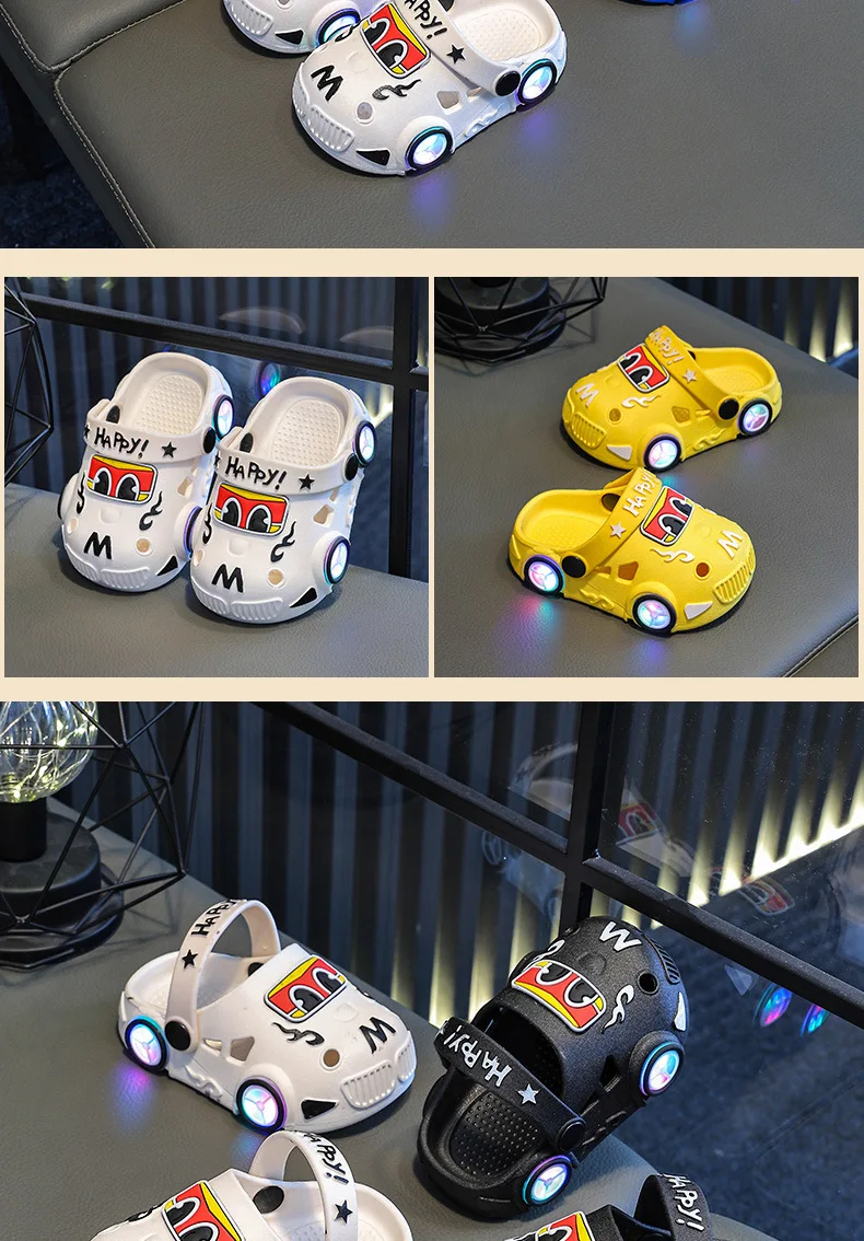 Kinder-Slipper Sommer Neu Jungen Autoform mit Leuchträdern Rutschfest Weiche Sohle Baby Mädchen Strand-Slipper – Detail 17