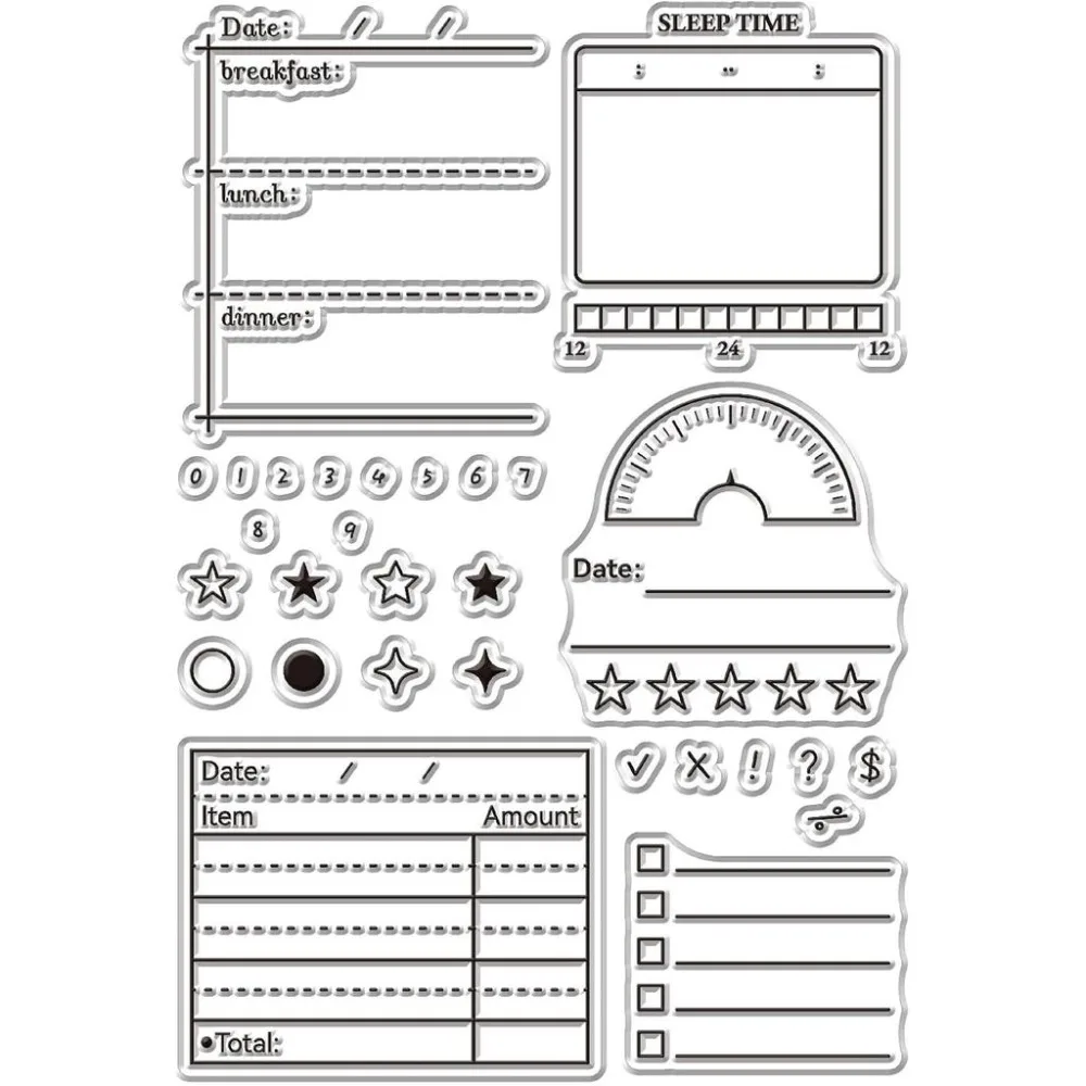 Schedule Clear Stamp for Card Making Star Number Sheet Planning Time List Record Rubber Reusable Transparent Seal for Journaling